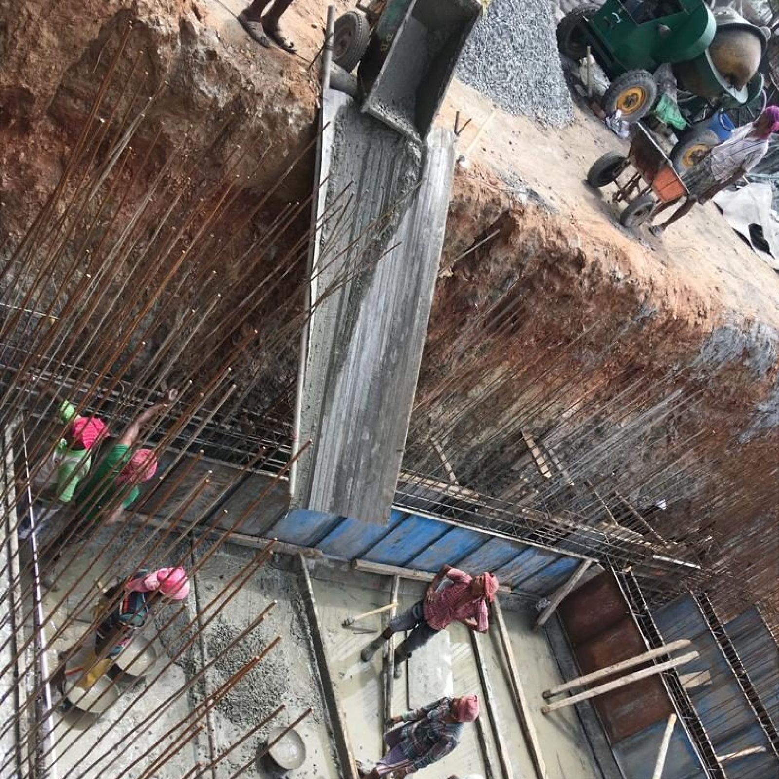 Concrete placement by chute into foundation